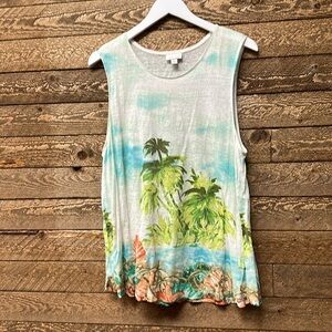 J Jill Love Linen Hawaiian Palm Tree Tank Top Shirt Women's Size XL
